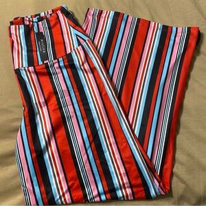 NWT Women’s Arolina Red, Black, & Blue Striped Wide Leg Pants “Classic & Comfy”
